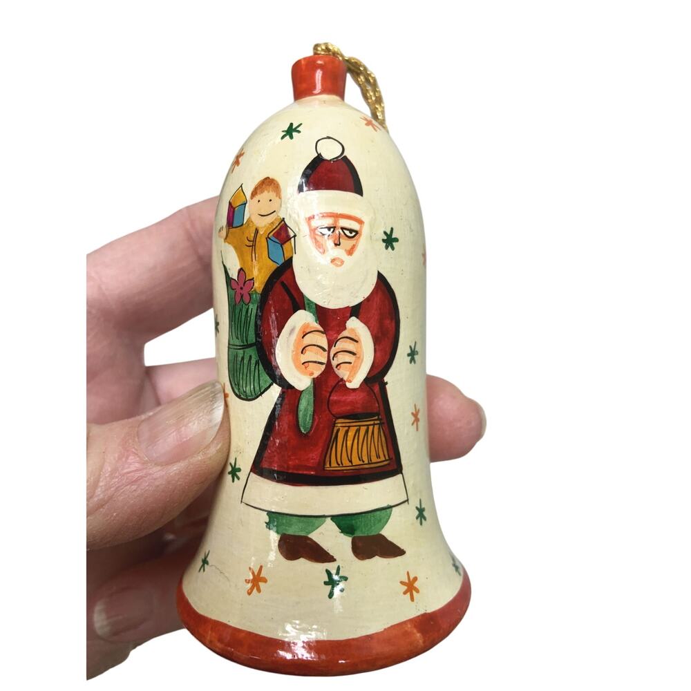 Vintage Hand Painted Paper Mache Christmas Bell Holiday Ornament